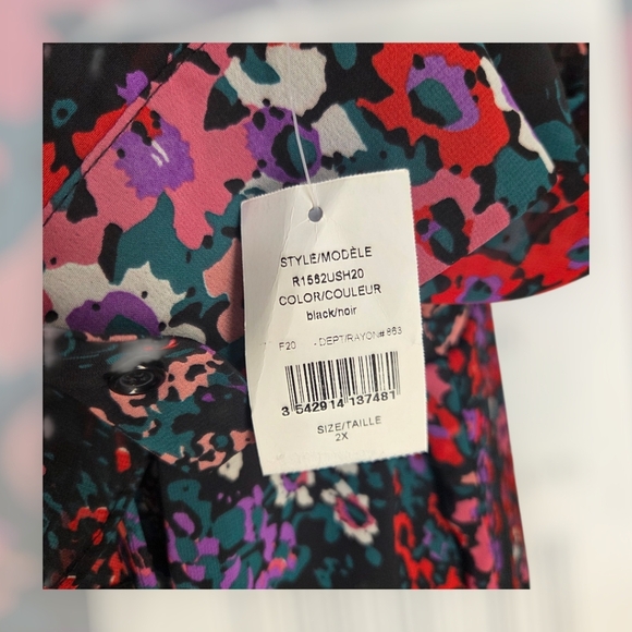 Molly Bracken Black and Pink Sheer Tie Front Blouse Size 2X - Picture 2 of 7